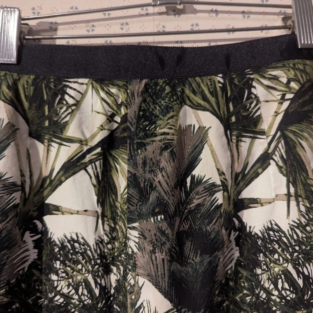 🫒 Worthington 12 Nature Trees Print Skirt, Cotton Small Pleats Office  Saturday